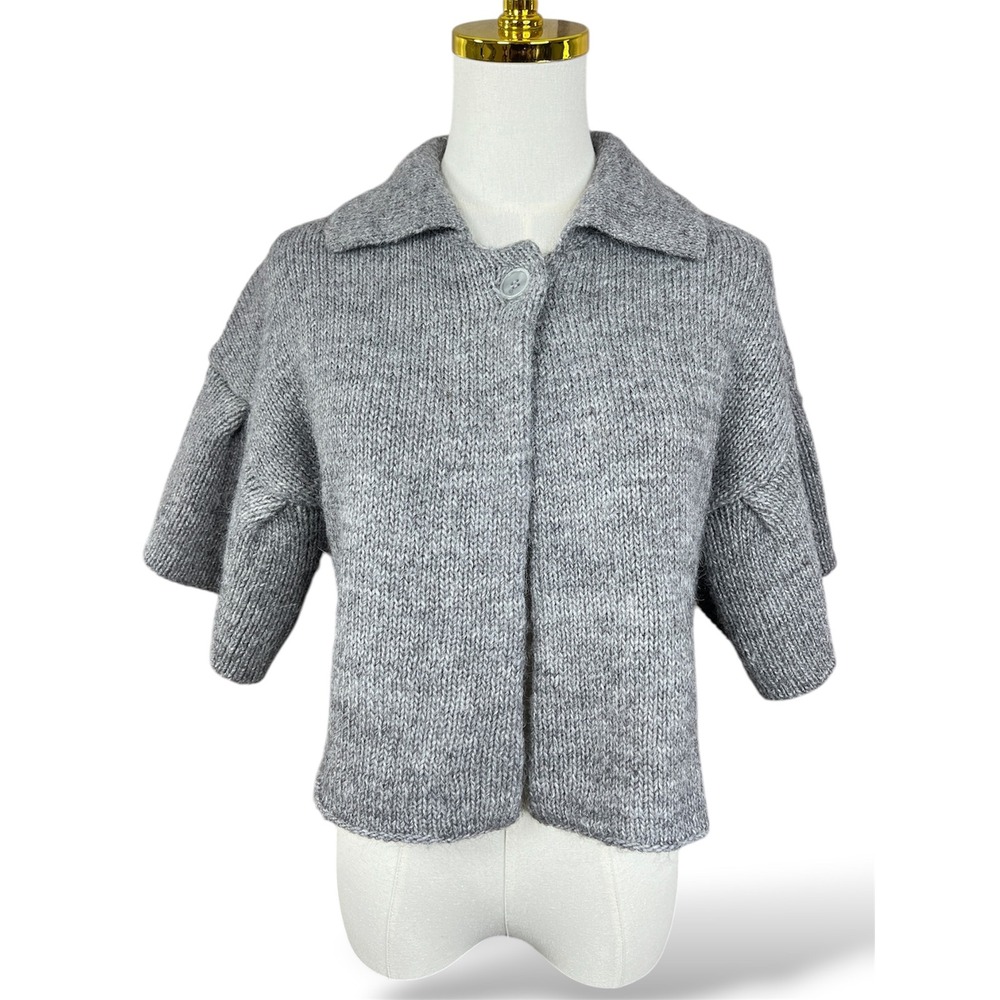 Trina Turk Grey Alpaca Blend Cropped Knit Cardigan Sweater Size S/M 297012